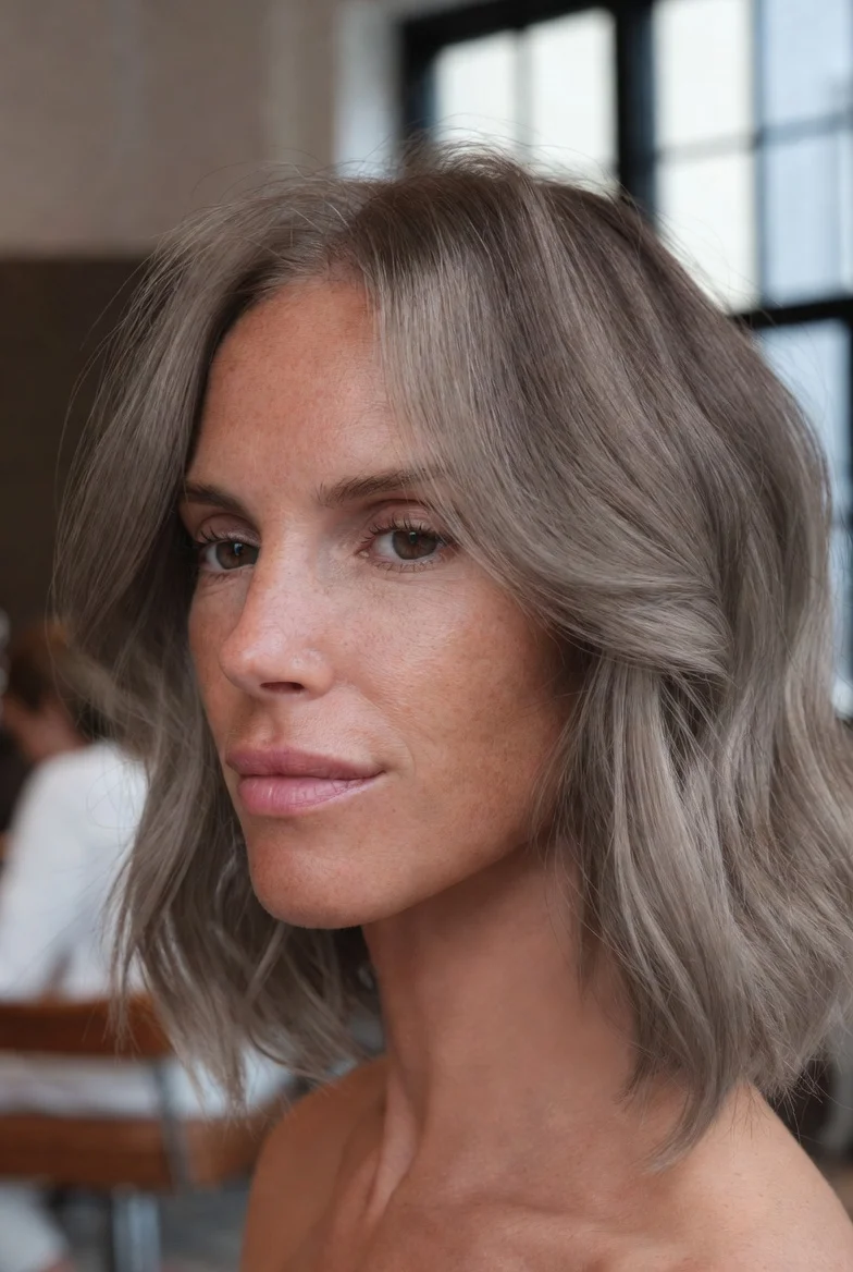 Mushroom blonde hair color with cool tones
