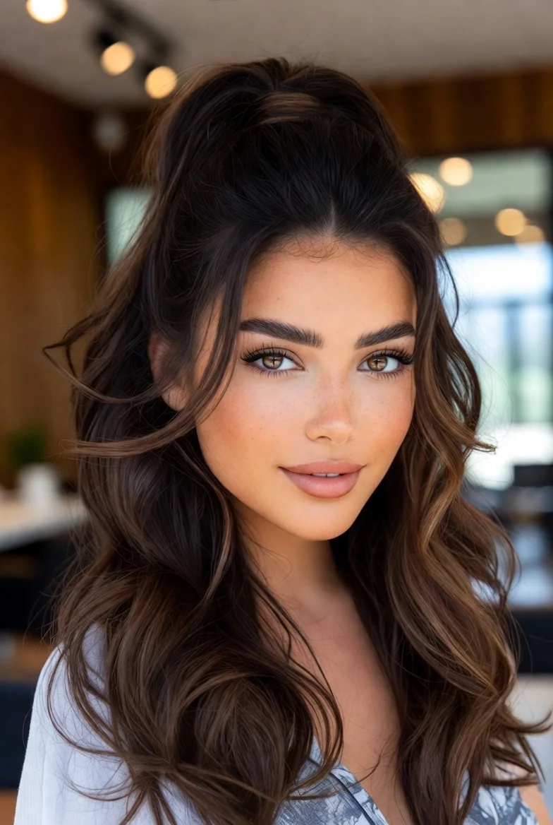 Elegant wavy ponytail hairstyle.