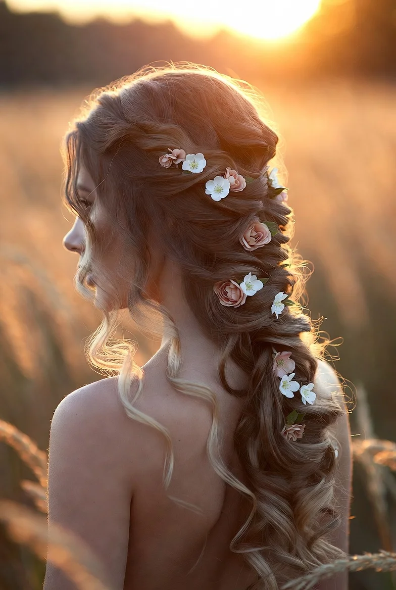Bohemian Half-Up Twist with Flowers