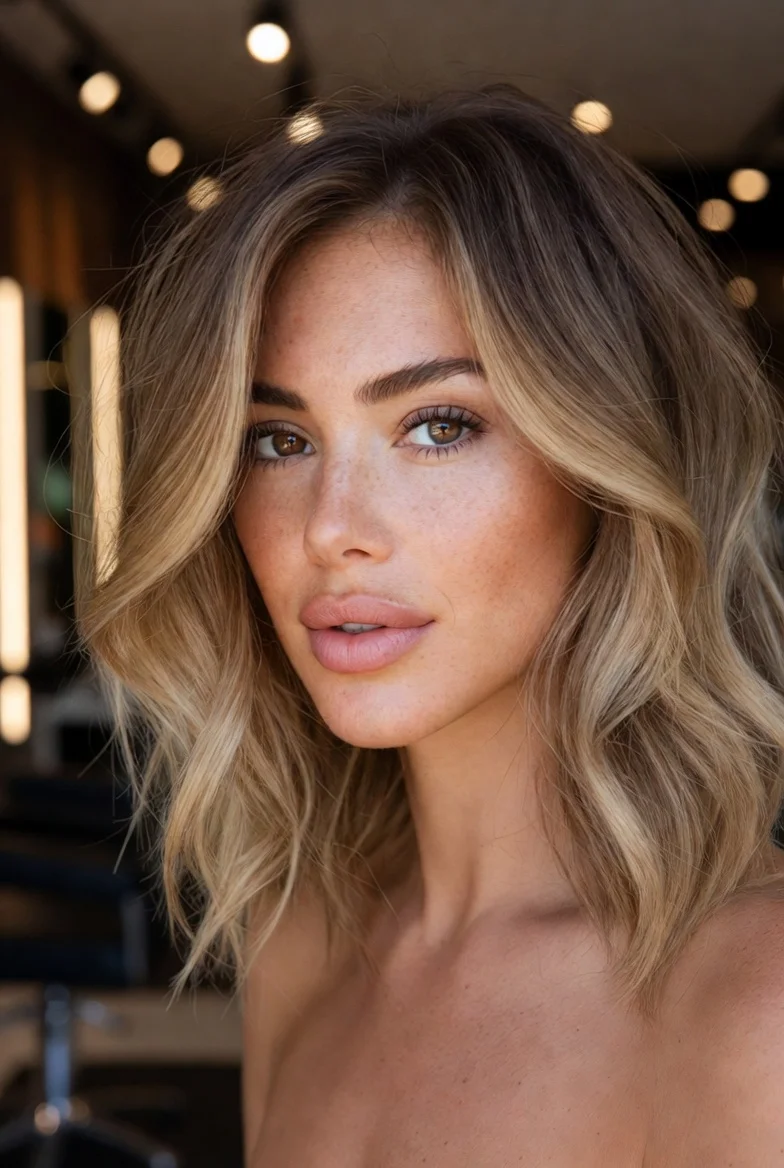 Dirty blonde hair with natural root blend