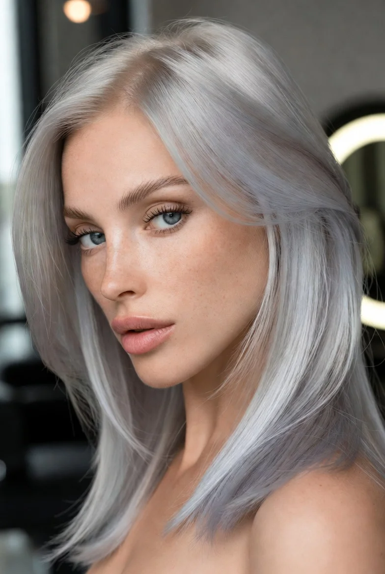 Pearl blonde hair color with silky finish