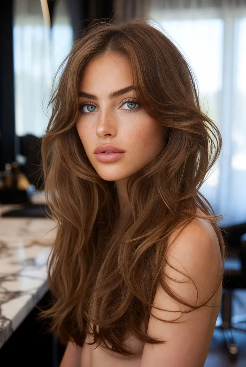 Butterfly haircut with soft waves.