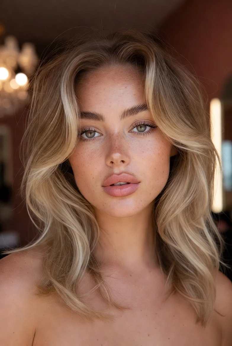 Butterfly haircut with money piece highlights.