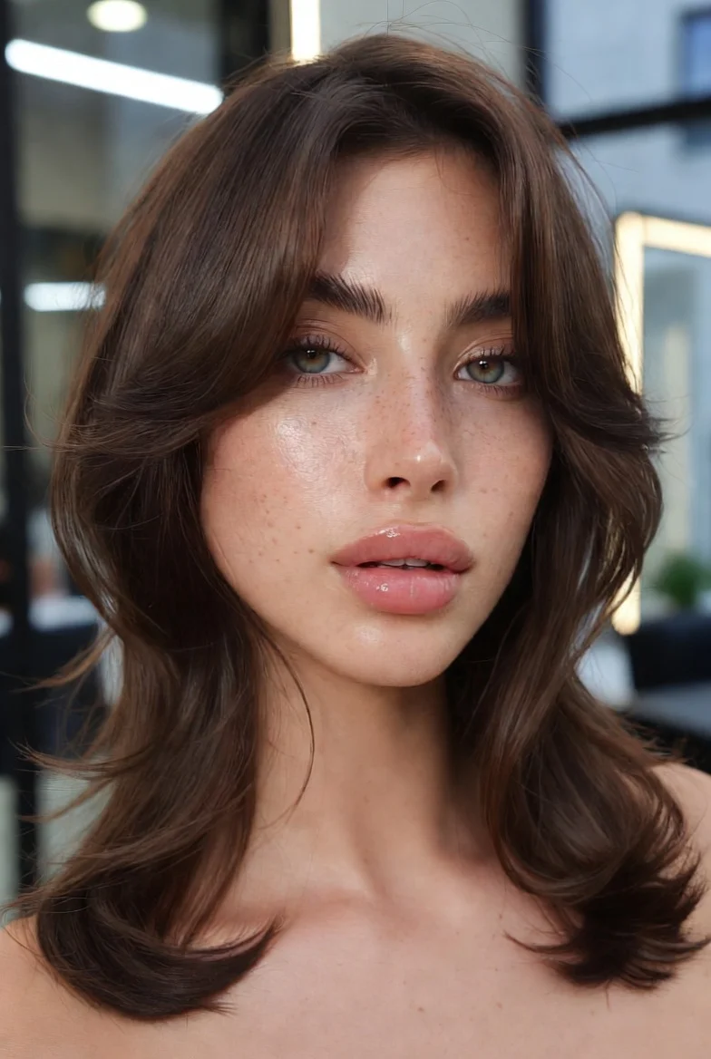 Modern butterfly haircut with seamless layers.