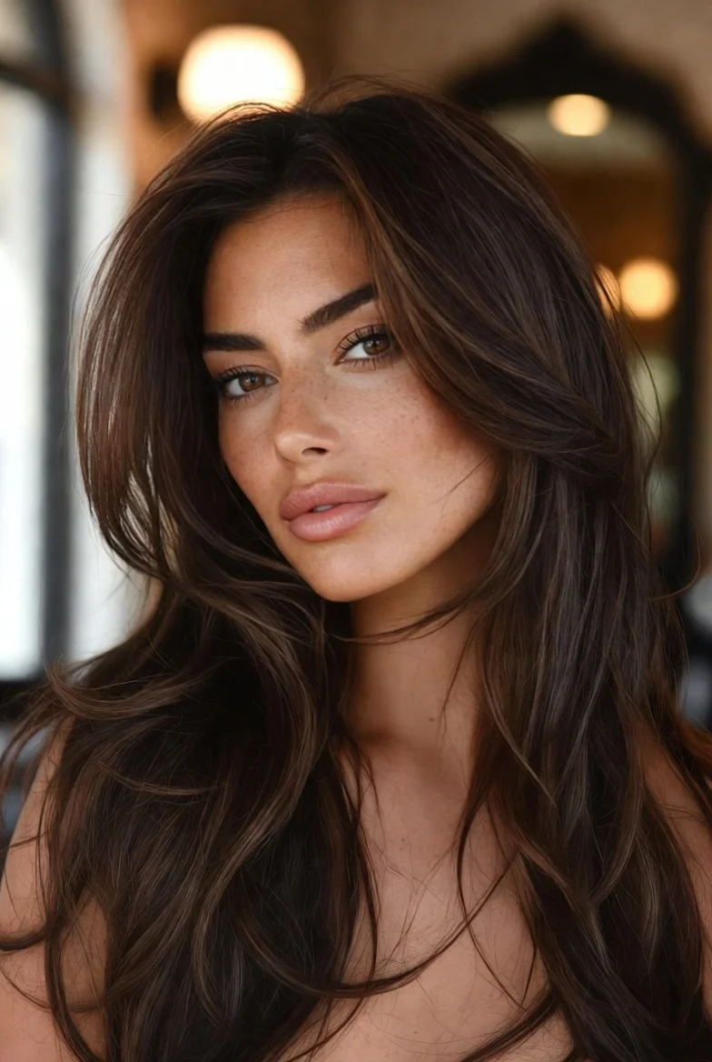 Long layered wavy hairstyle with natural movement