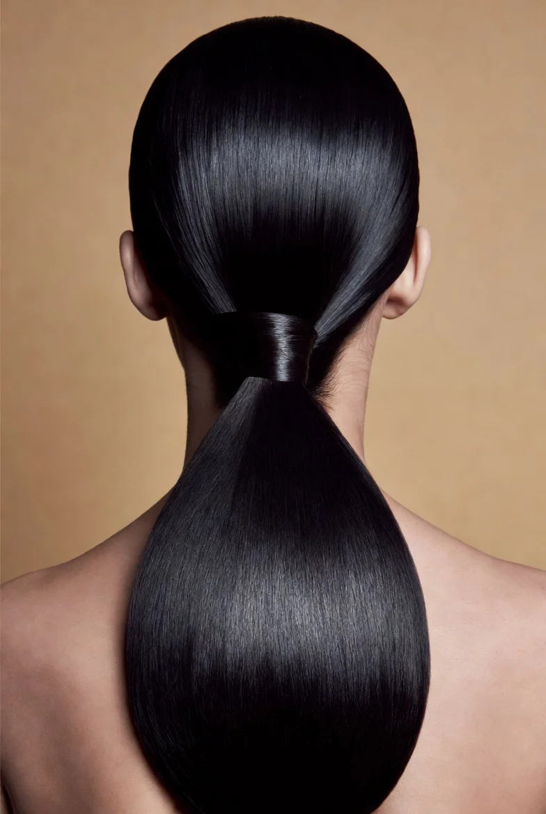 Sleek Low Ponytail with a Middle Part