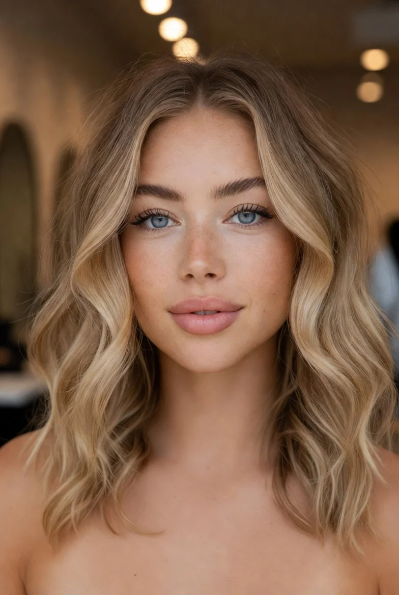 Beige blonde hair with natural-looking waves