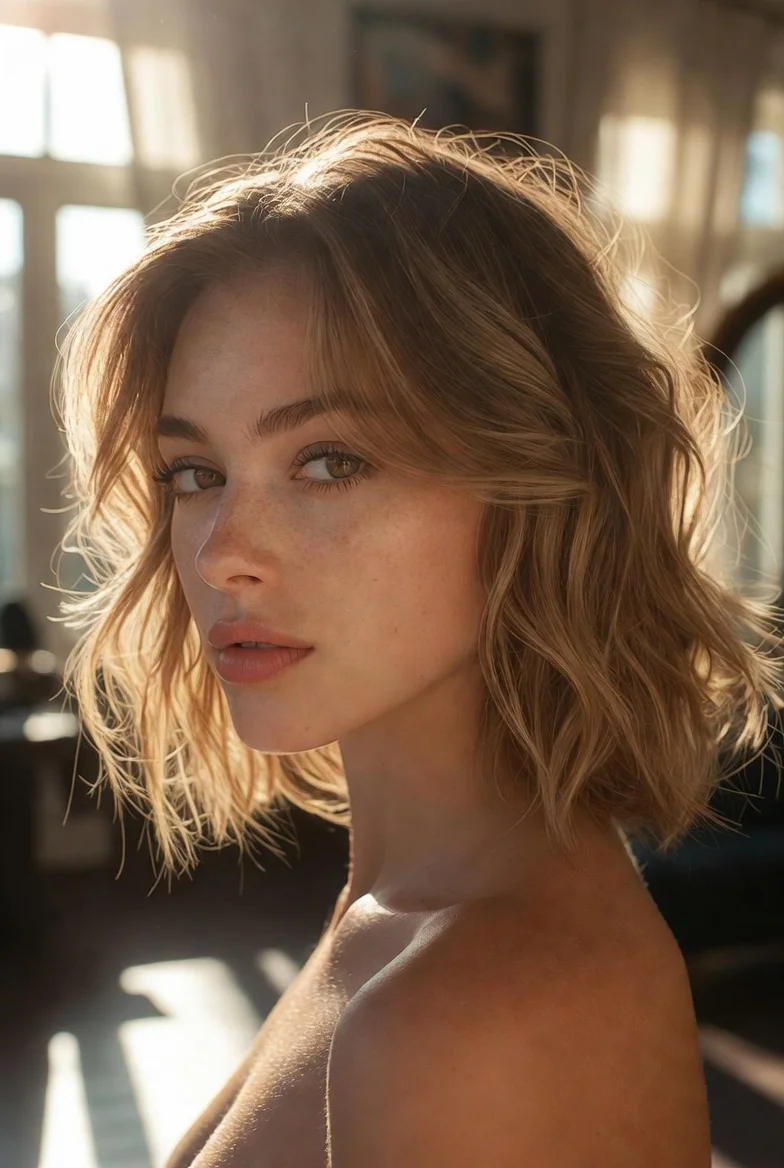 Sandy blonde hair color with beach waves