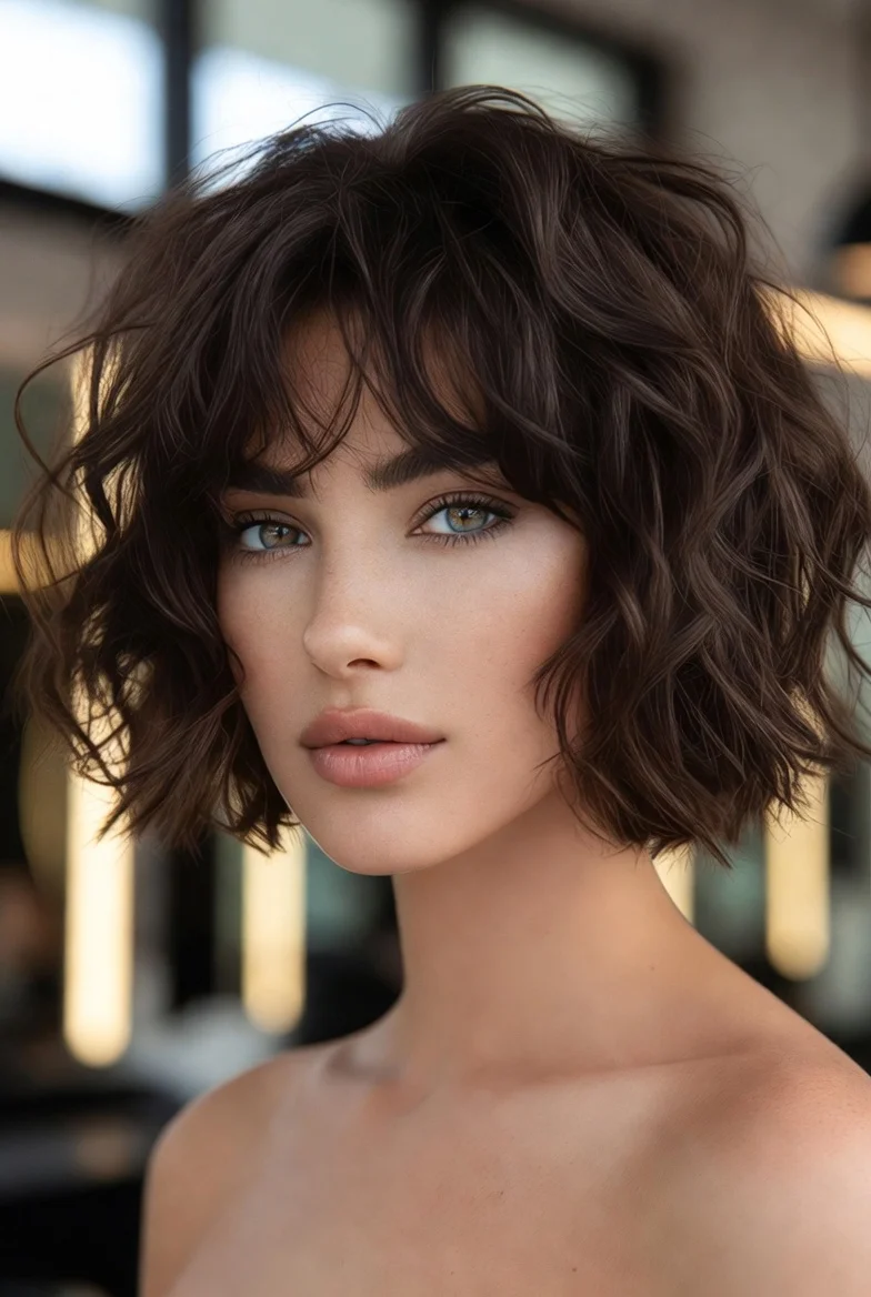 Textured wavy bob haircut.