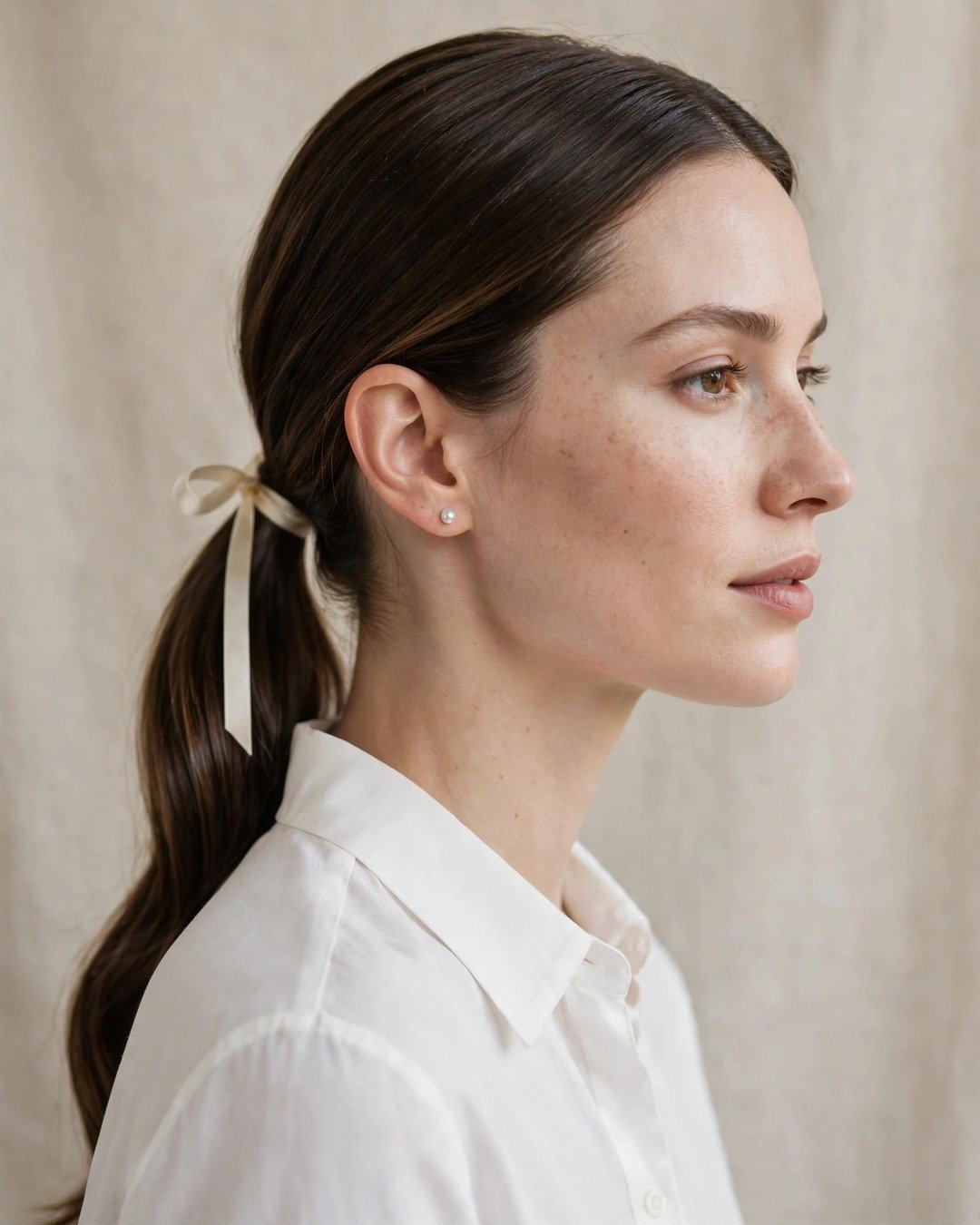 Sleek Low Ponytail with a Skinny Ribbon