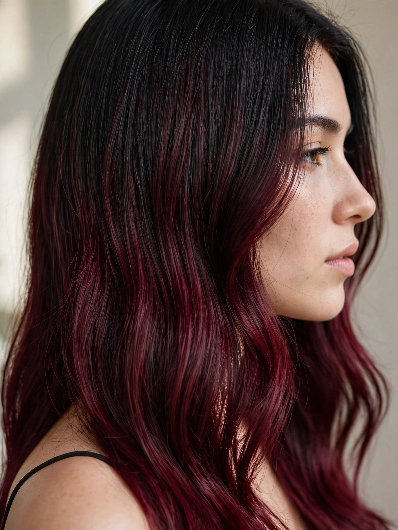 Classic Burgundy Ombre on Black Hair