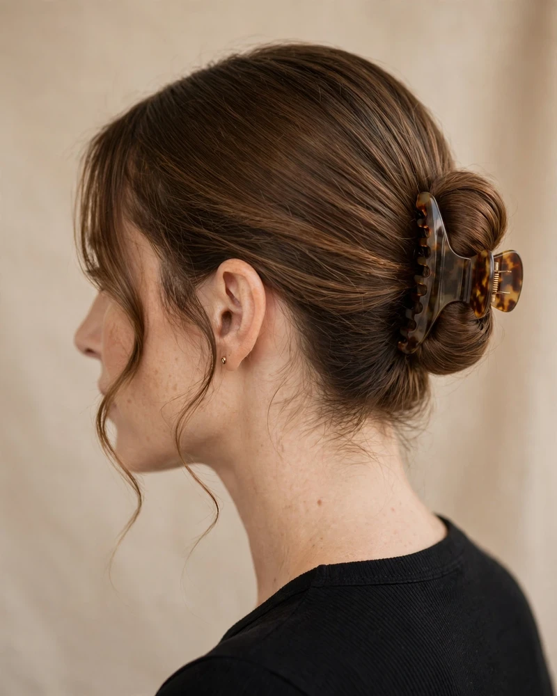 Sleek Low Bun with a Claw Clip