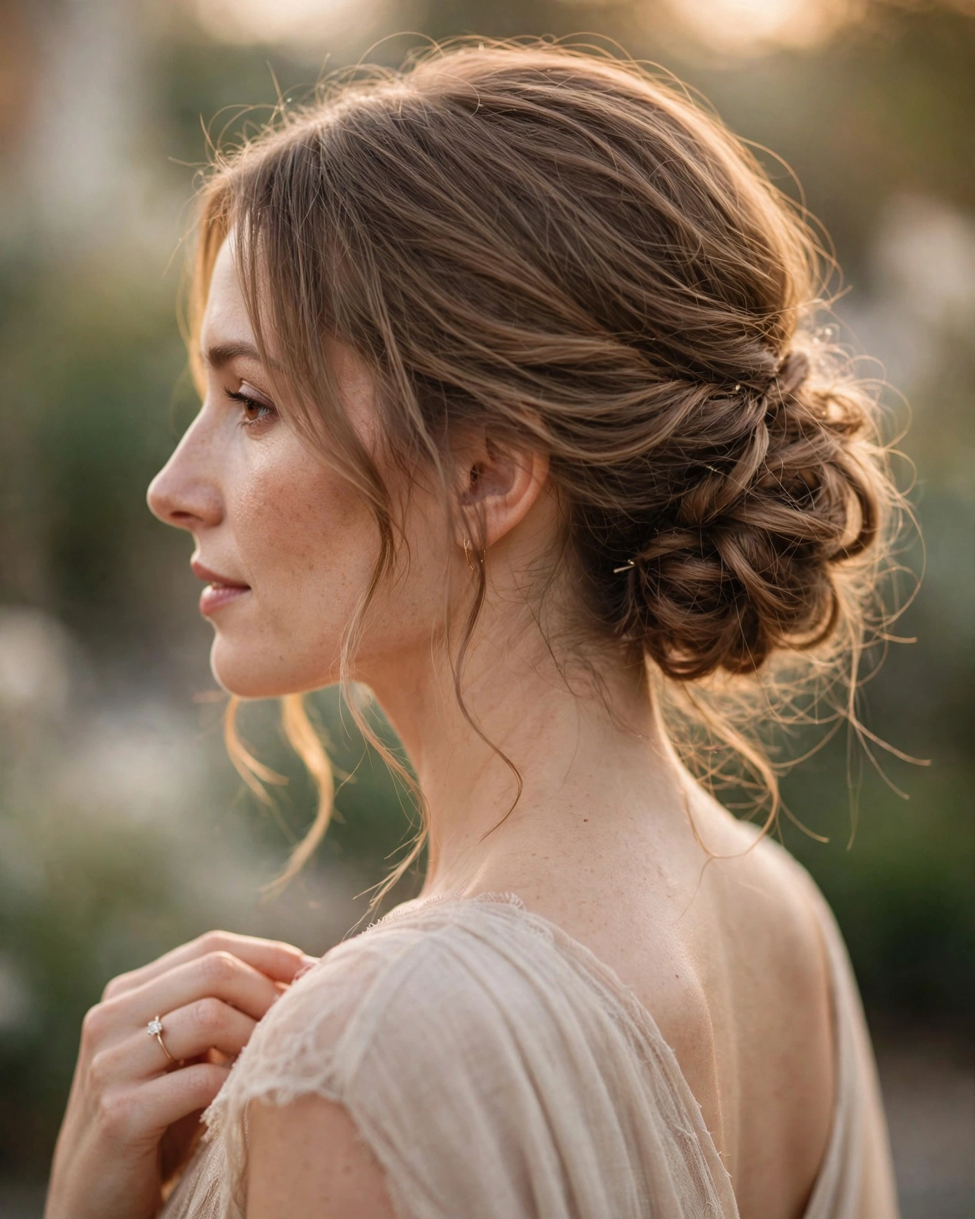 Soft Low Chignon with Tendrils