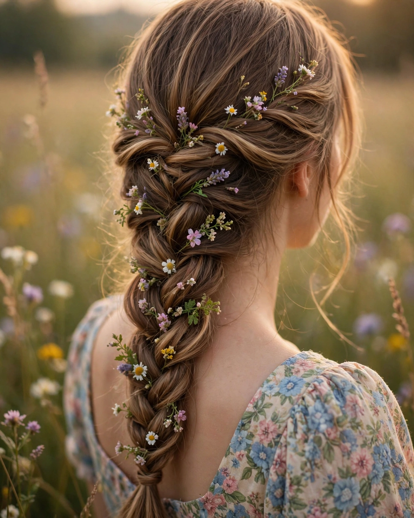 French Braid with Wildflowers