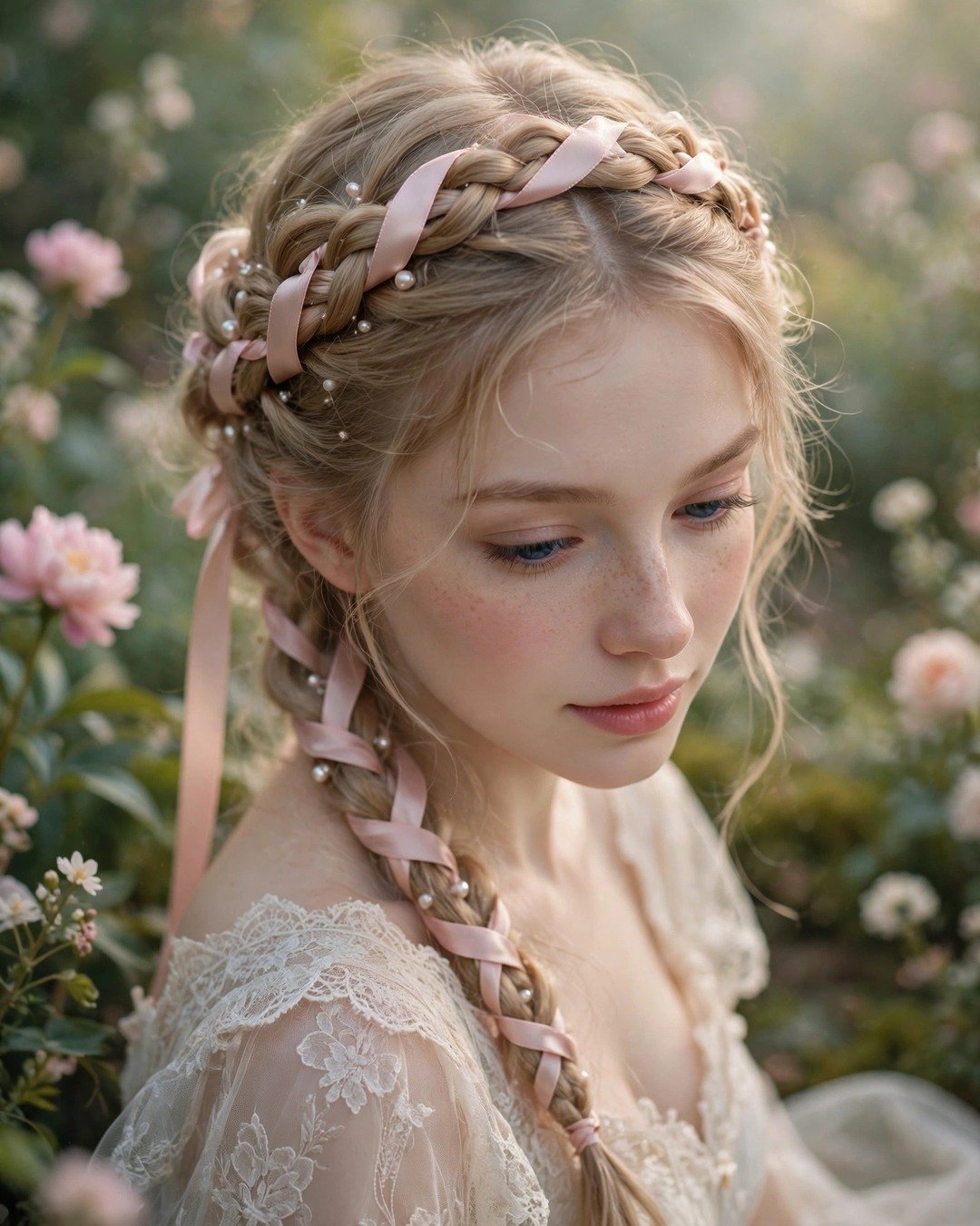Crown Braid with Satin Ribbon