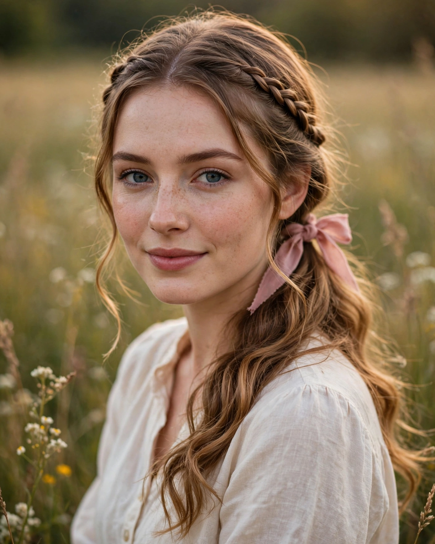 Fishtail Braid with Scattered Flowers