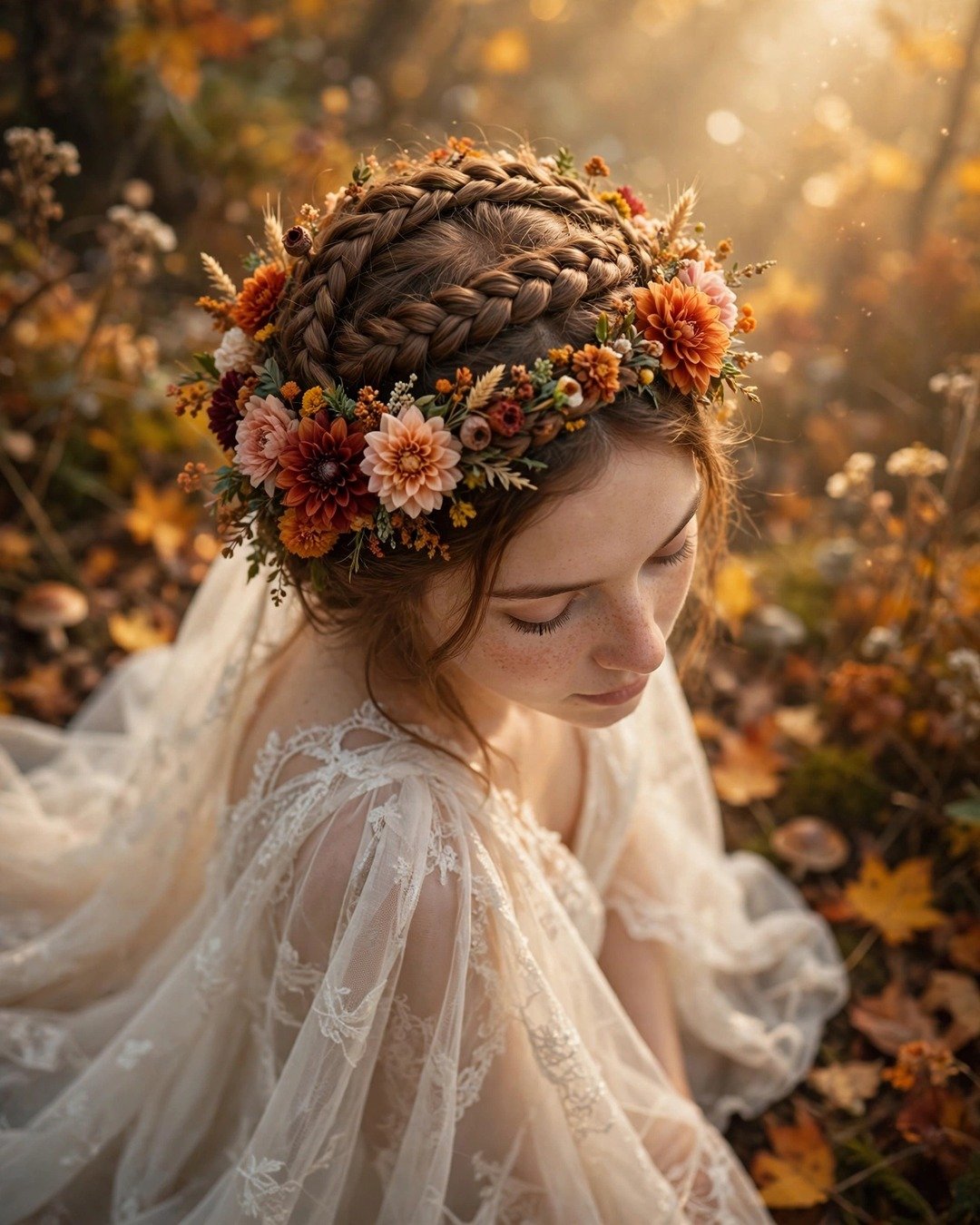 Boho Crown Braid with Autumn Blooms