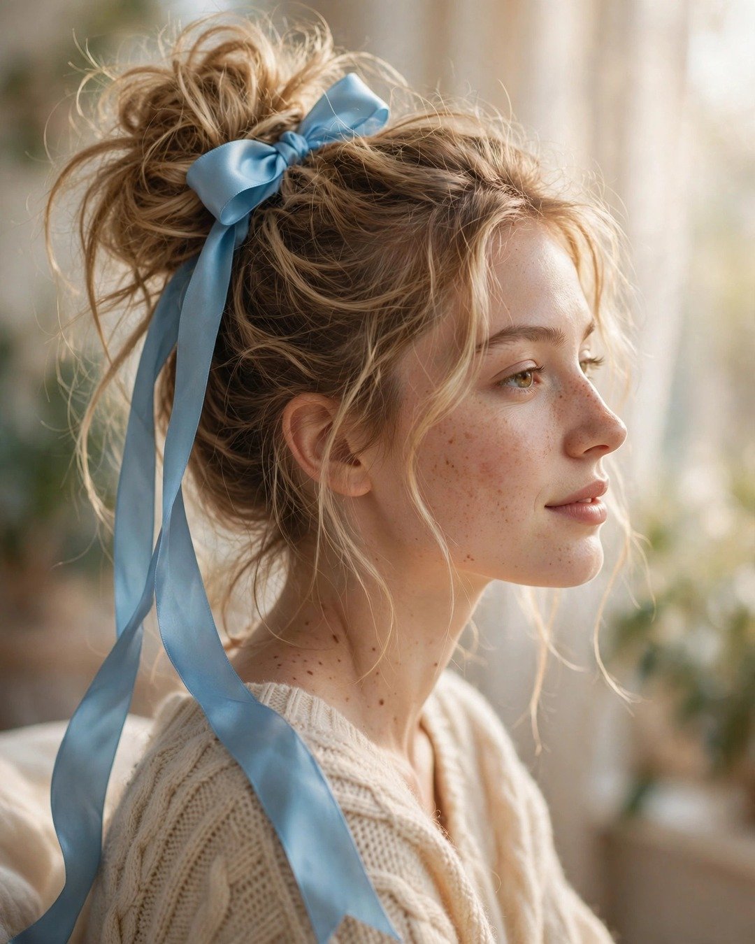 Messy Bun with a Ribbon Bow