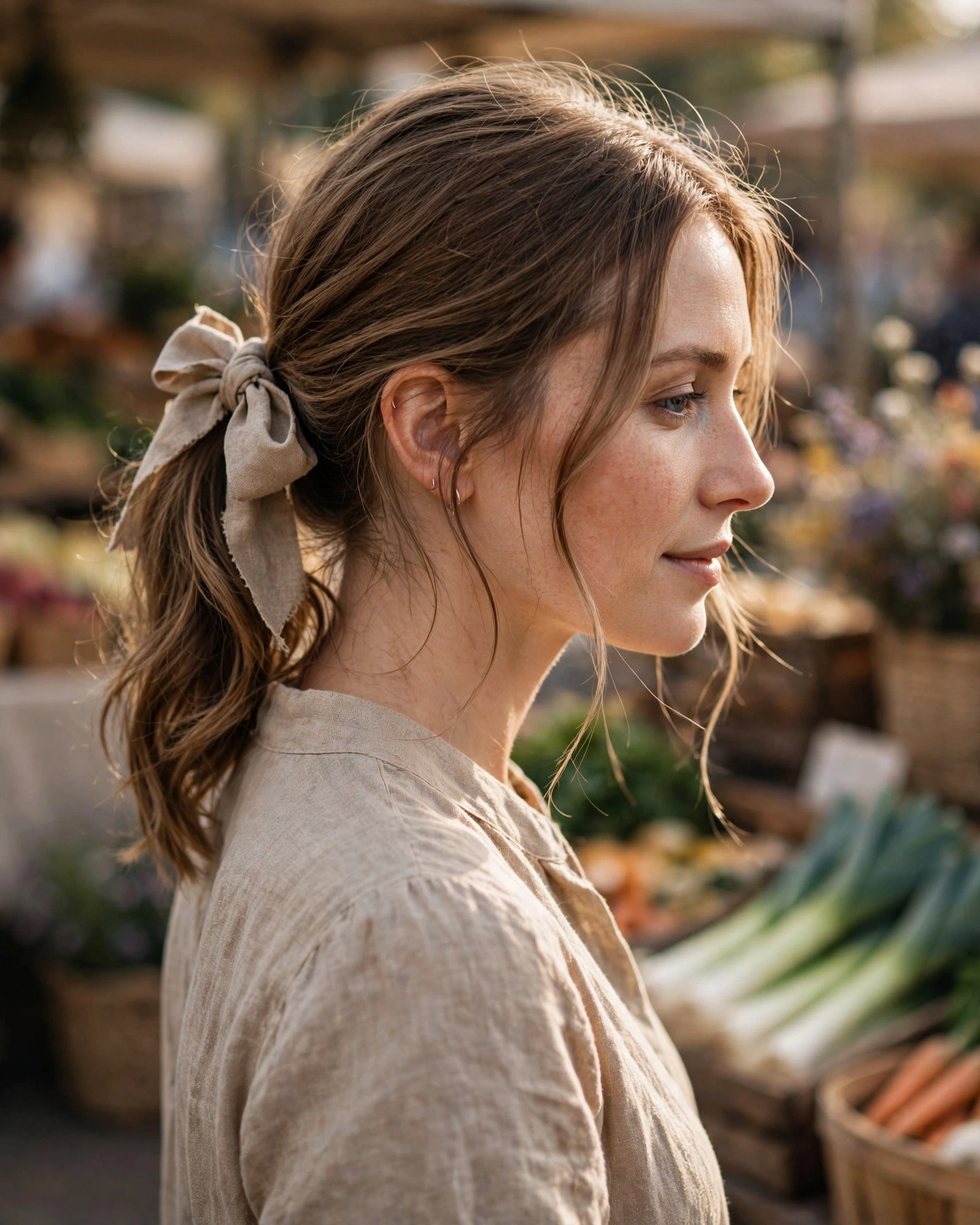 Low Ponytail with a Linen Bow