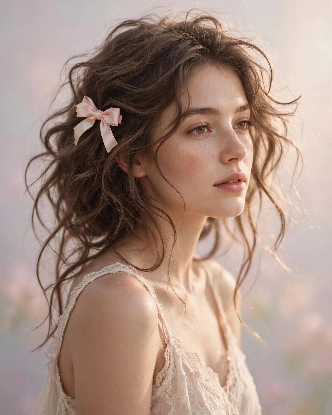 Loose Tousled Waves with a Bow Clip