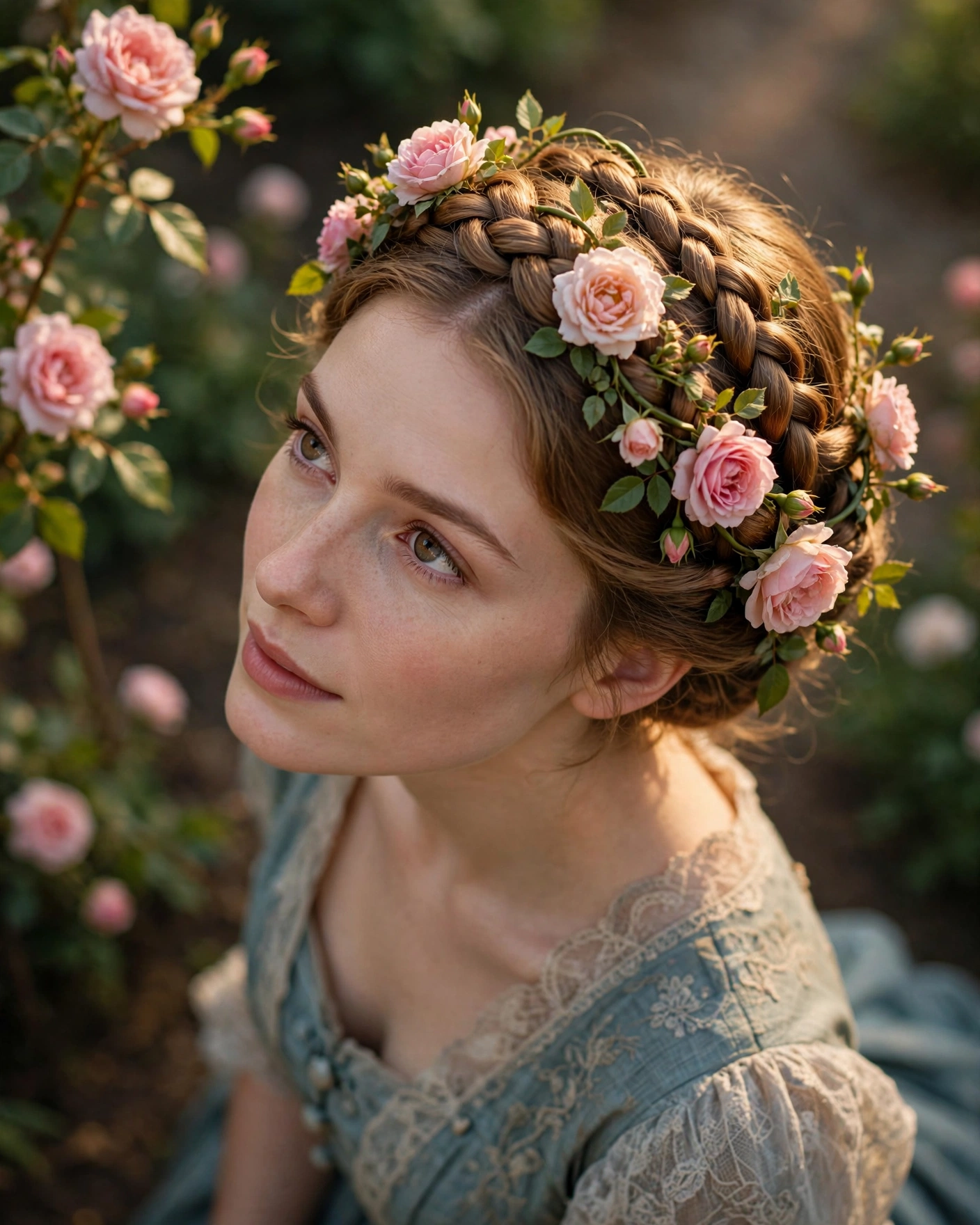 Crown Braid with Fresh Roses