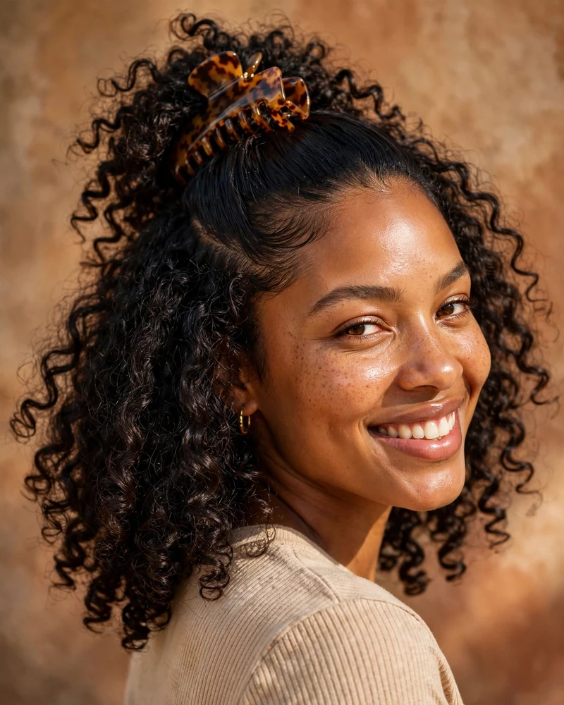 Curly Half-Updo with a Claw Clip