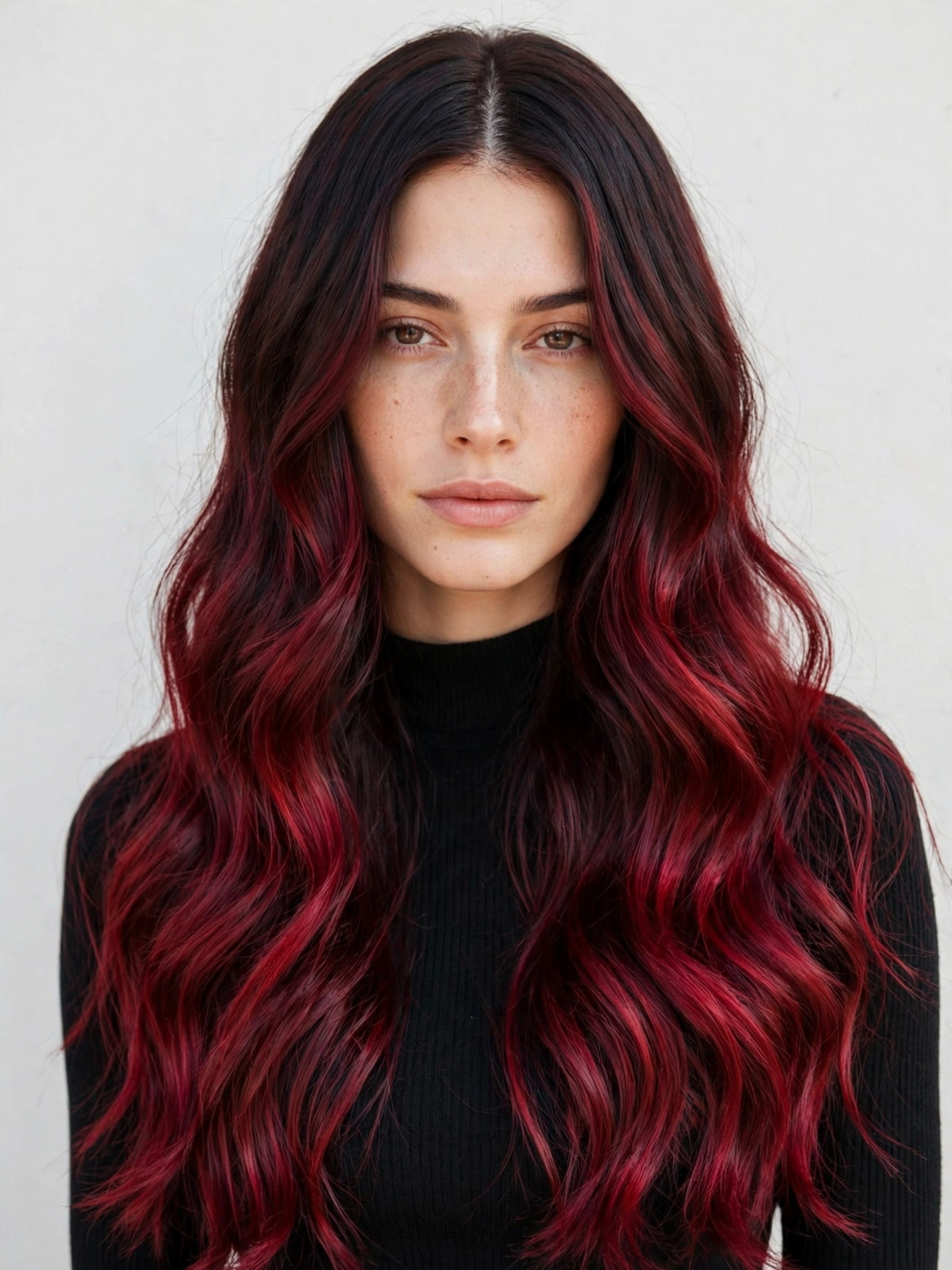 Dark Crimson Ombre on Long Waves