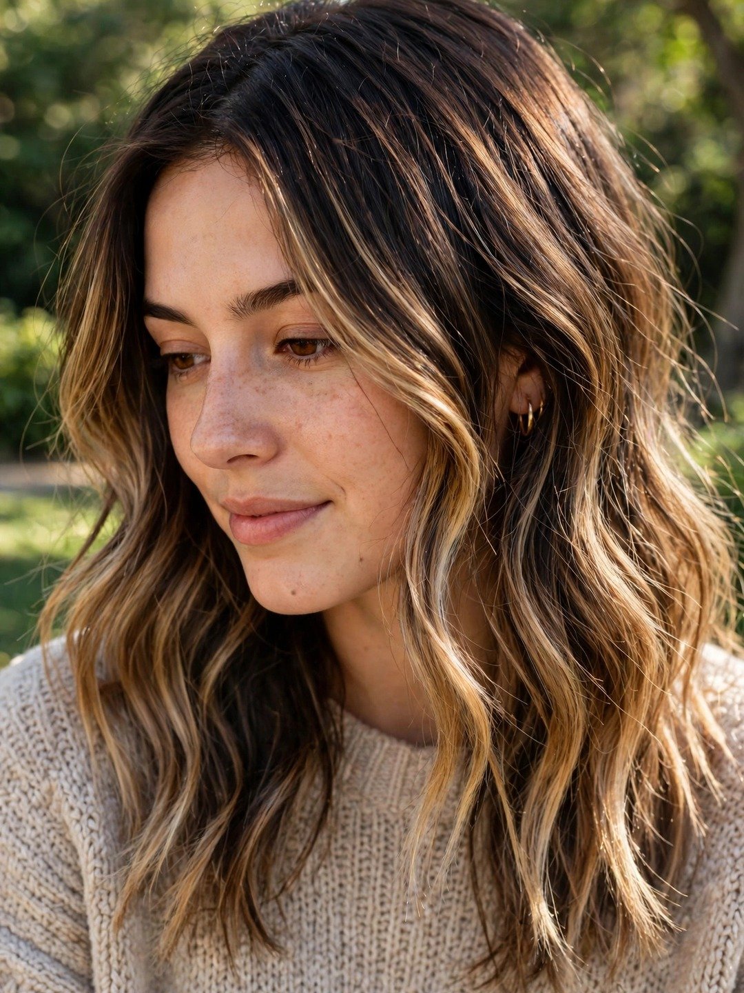 Deep Honey Blonde Balayage on Brunette Hair