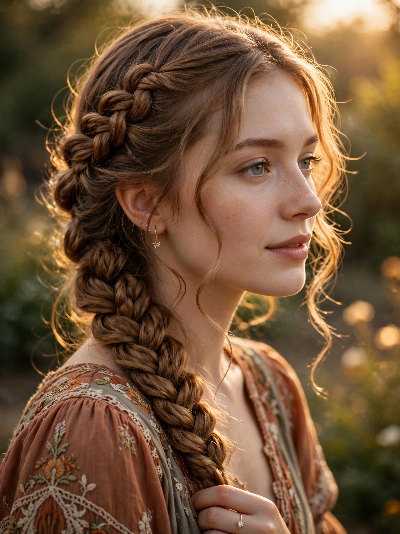 Side Dutch Braid with Tendrils