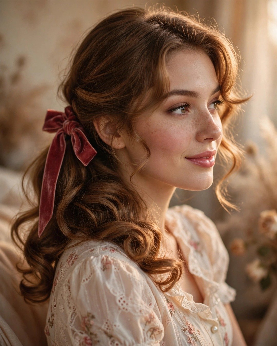 Side Ponytail with a Velvet Ribbon