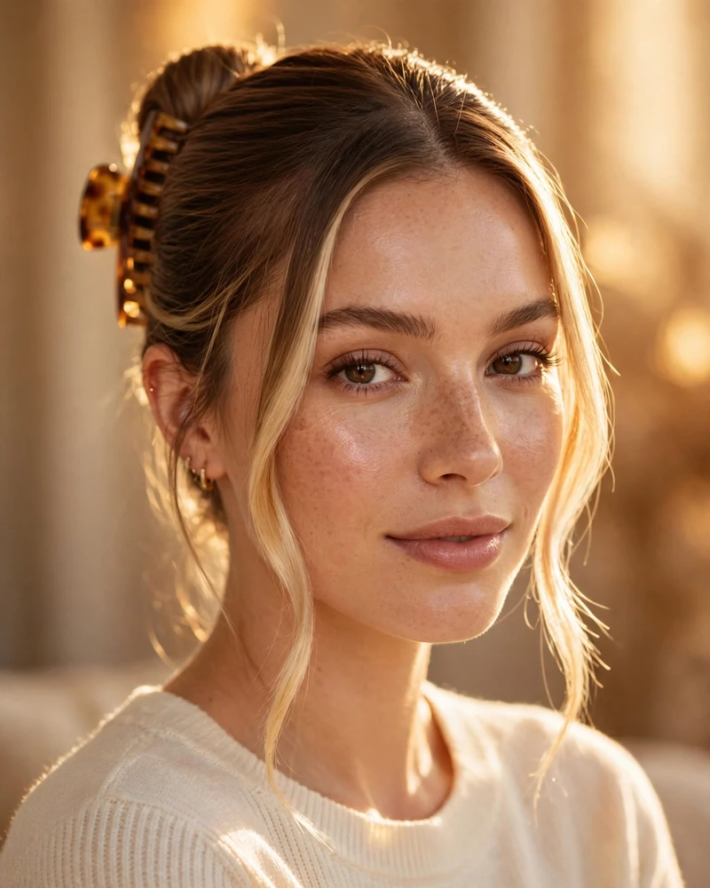 Claw Clip Bun with Money-Piece Pieces