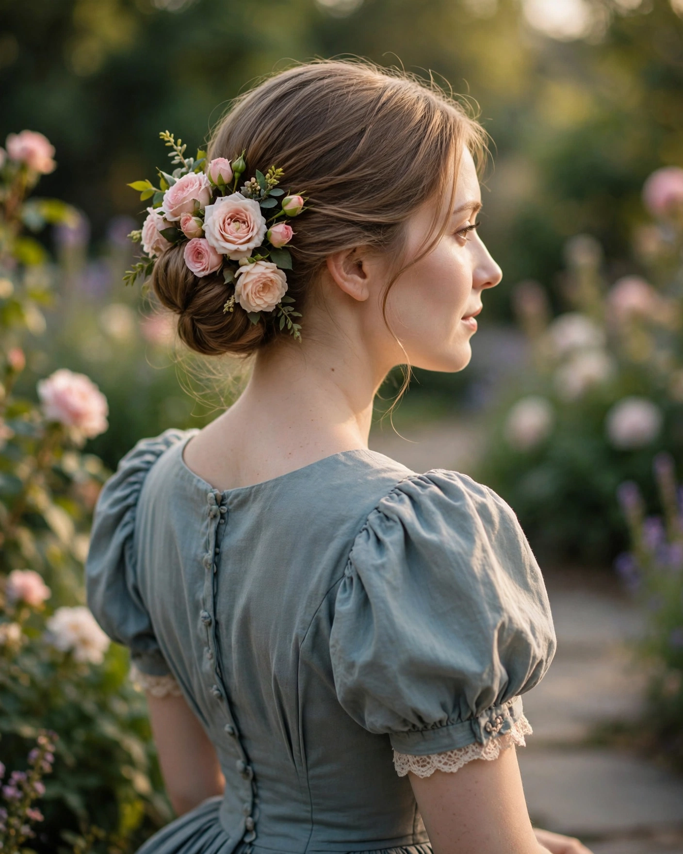Rose-Adorned Low Bun