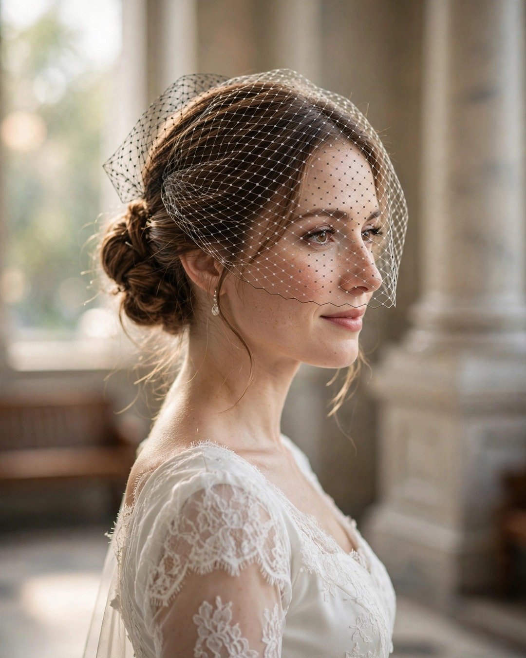 Low Bun with a Short Veil