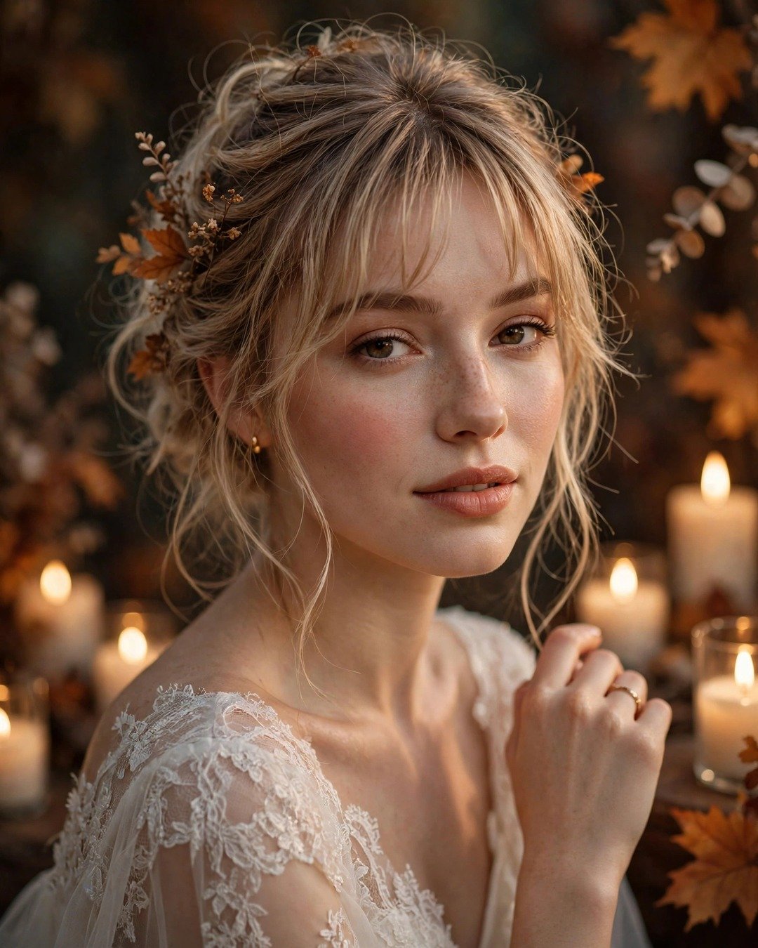Wispy Updo with Face-Framing Bangs