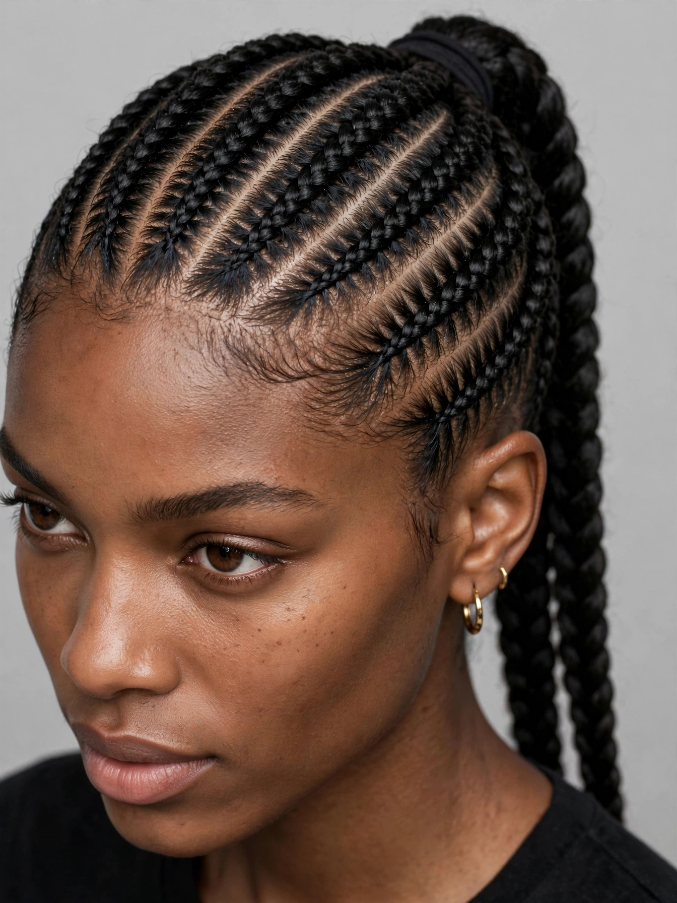High Cornrow Ponytail