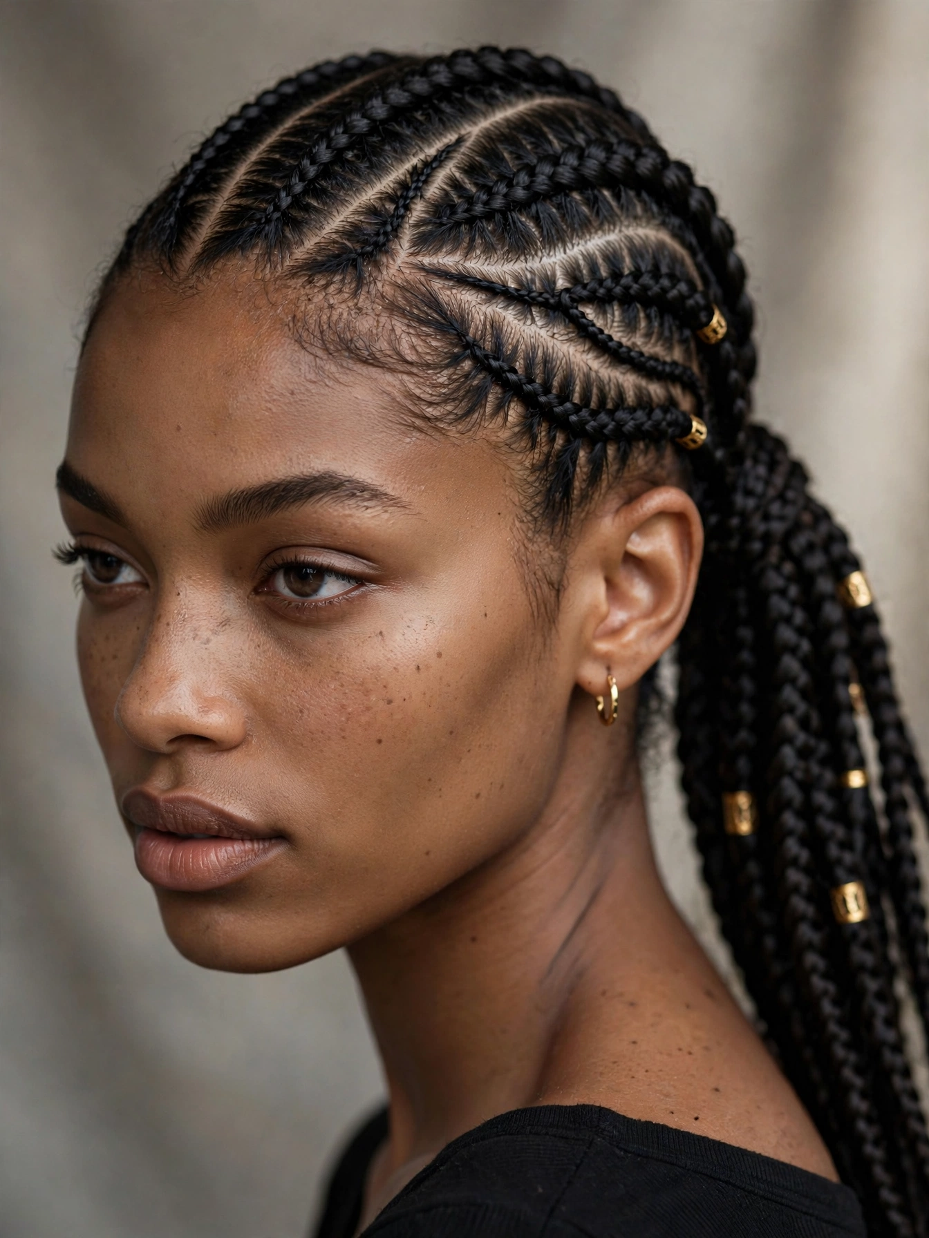 Side-Part Cornrow Ponytail