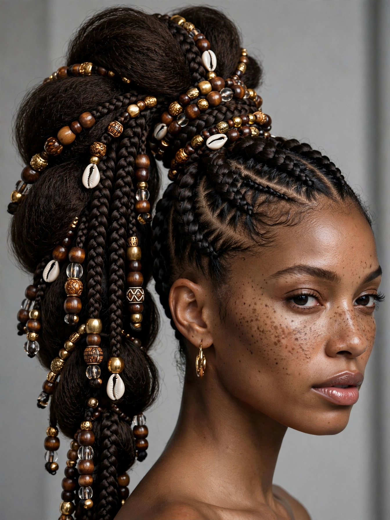 Voluminous Beaded Cornrow Ponytail