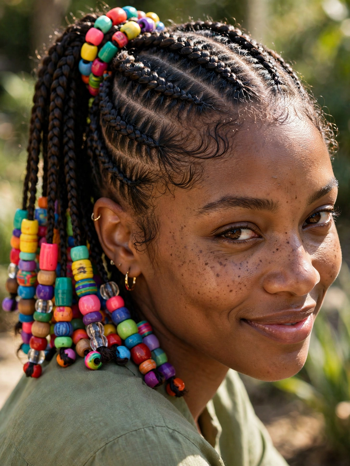 Colorful Bead Cornrow Ponytail