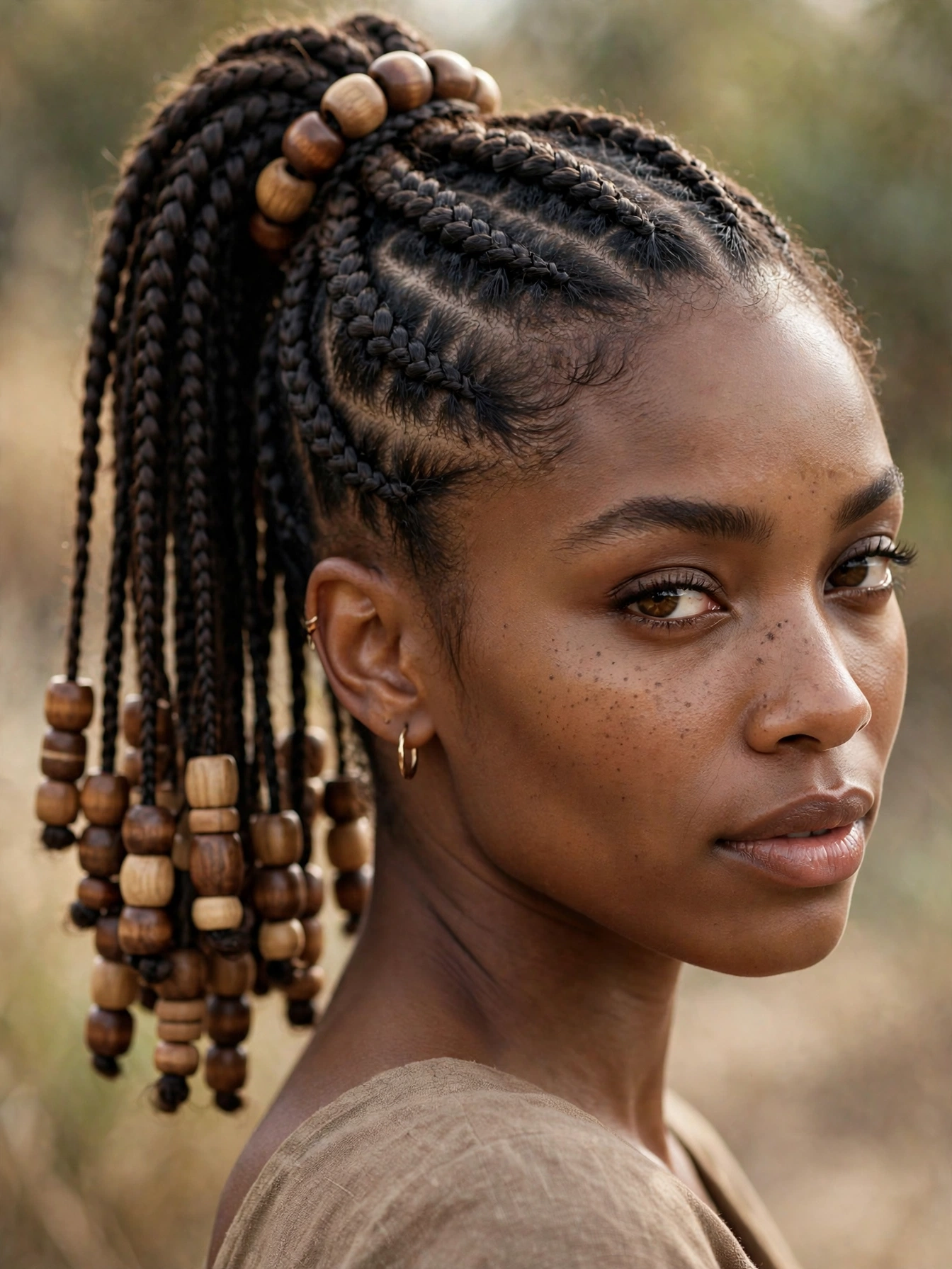 Wooden Bead Cornrow Ponytail