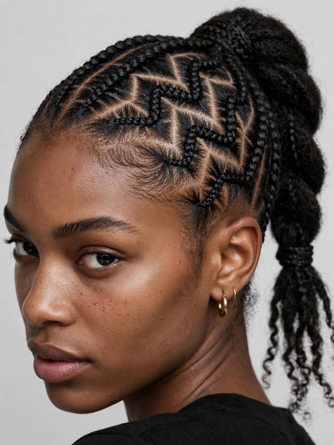 Zig-Zag Cornrow Ponytail