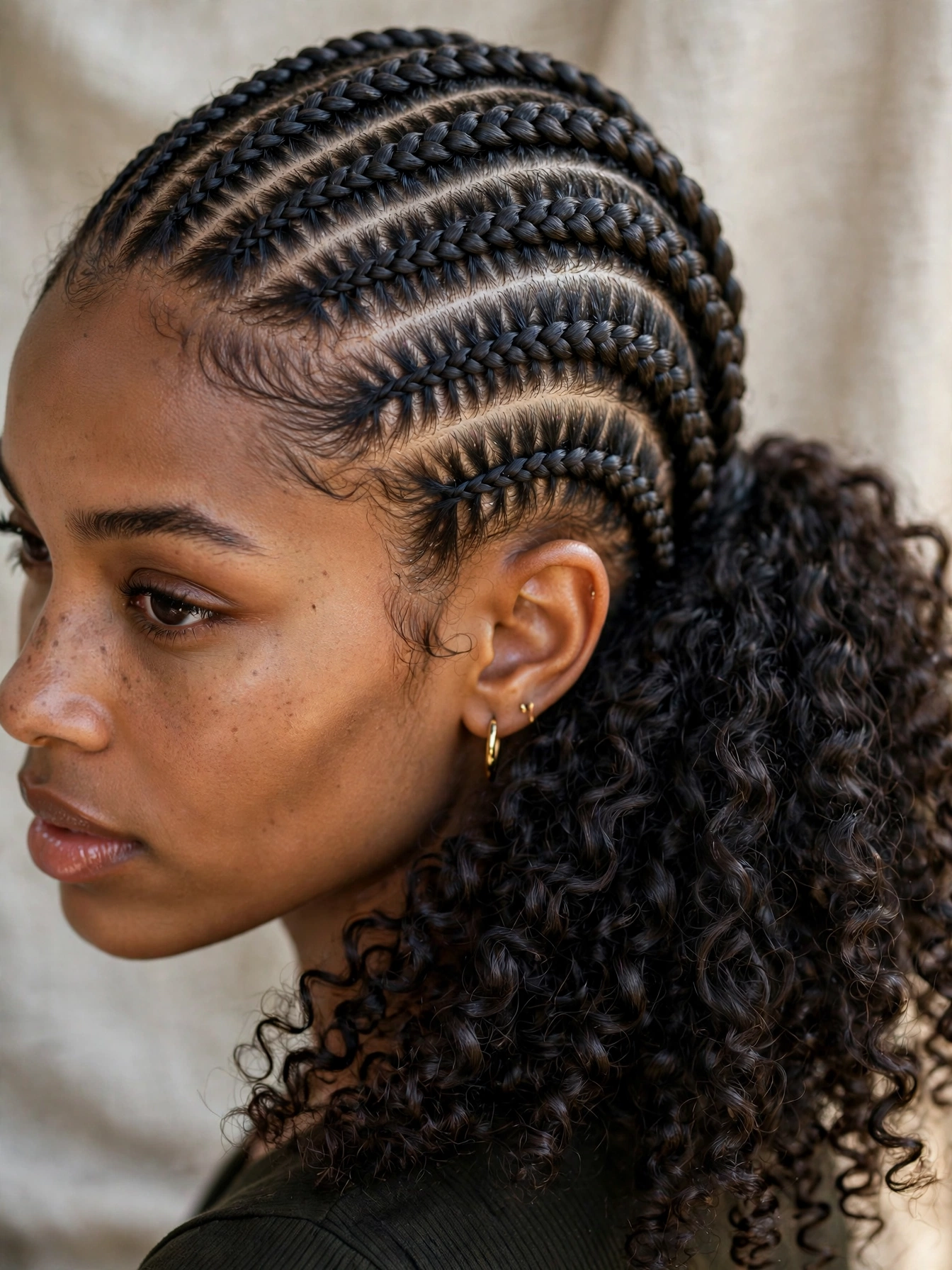 Cornrow Ponytail with Curly Ends
