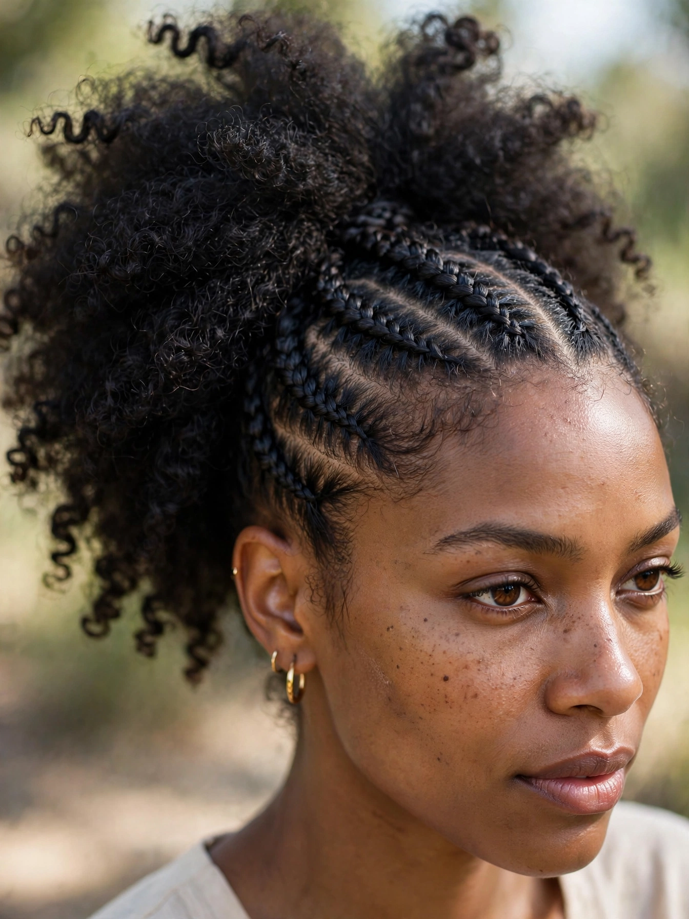 Cornrow Ponytail with Natural Curl Pouf