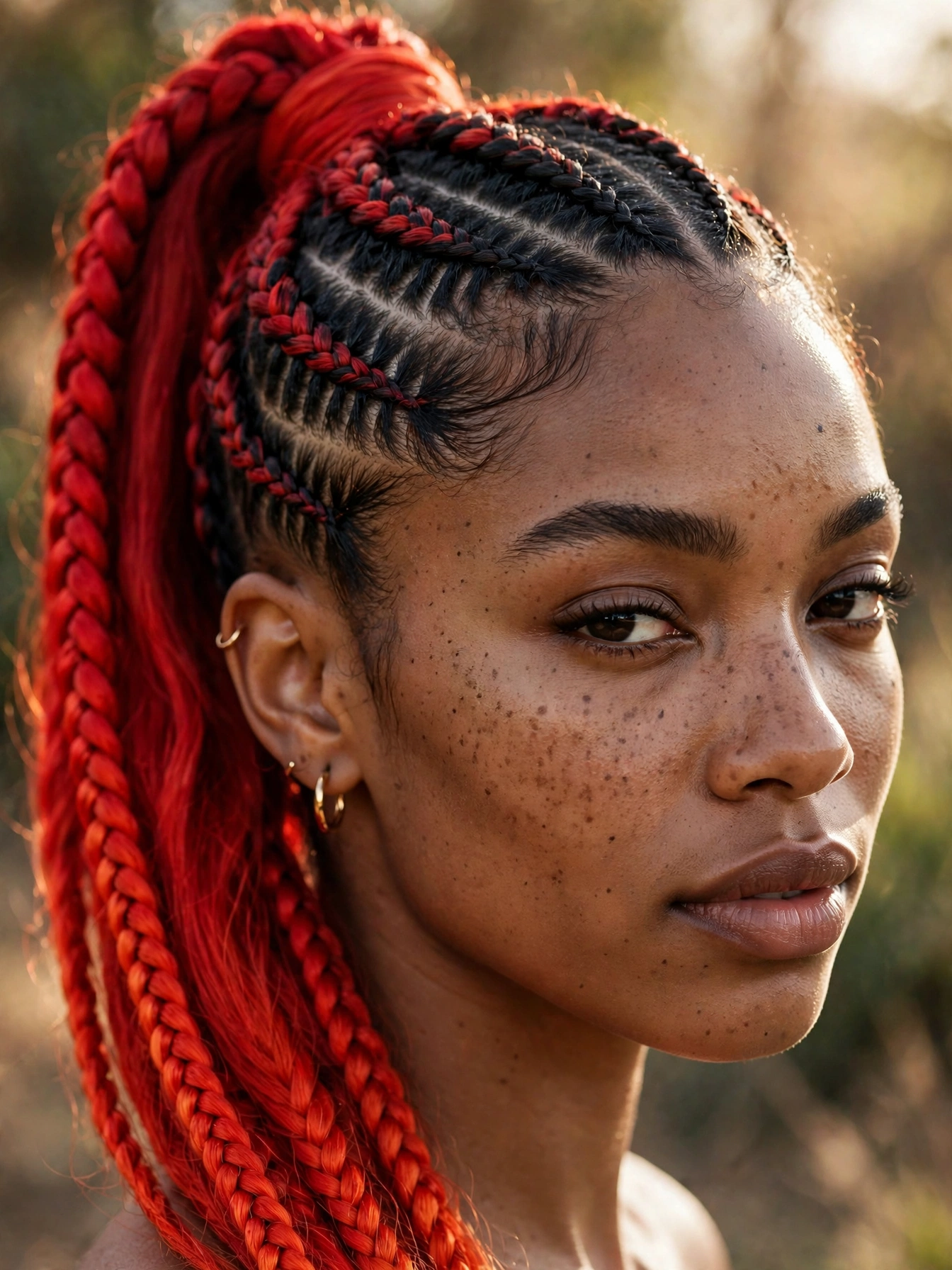 Fiery Red Ombre Cornrow Ponytail